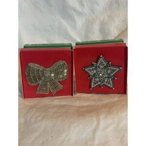 2 Avon All That Glitters Sequin Pins Star, Bow Tie New In The Box Vintage